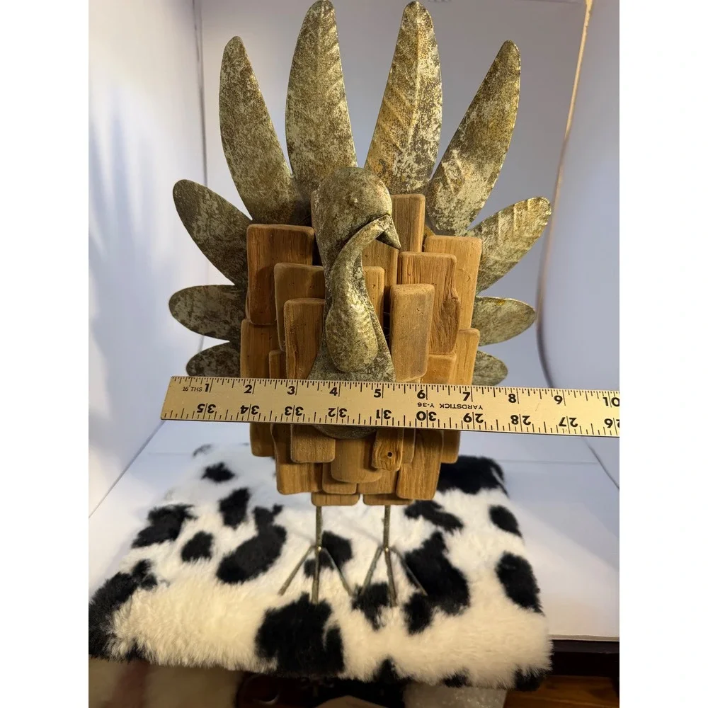 Rustic Wood and Metal Turkey Figurine Thanksgiving Harvest Decor 15 Inch